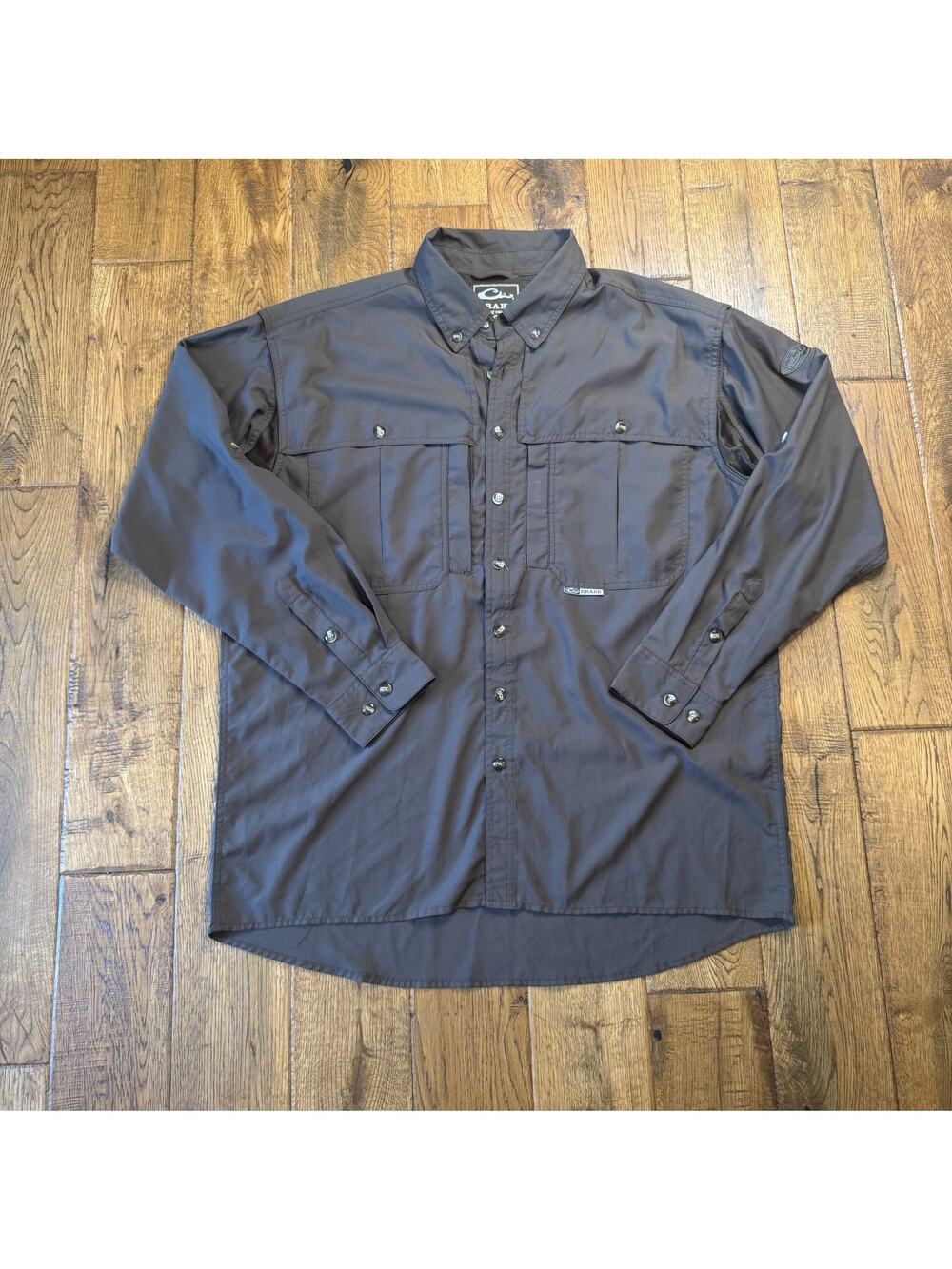 Drake Waterfowl Shirt Mens M Vented Fishing Long Sleeve Brown Button Up